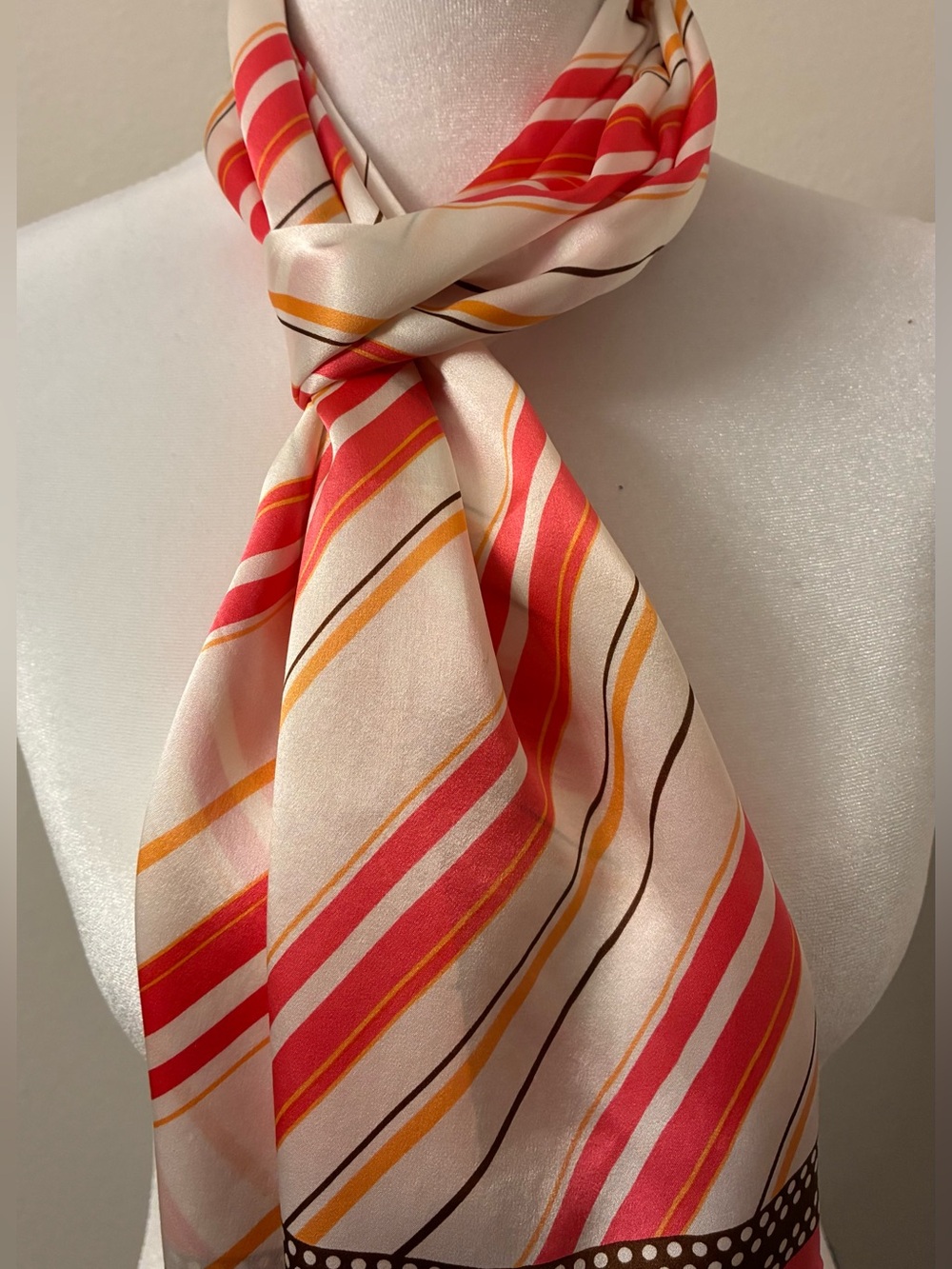 Jones New York Scarf Designer 10”X58” Oblong Pink White Gold Brown Vintage